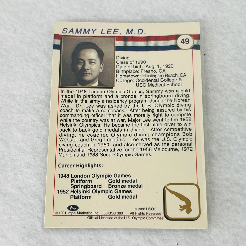 1991 Impel US Olympic Hall of Fame Sammy Lee Diving Card #49 Gold Medalist